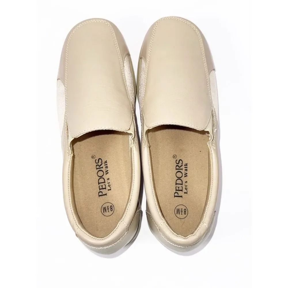 Pedors Shoes Slip On Comfort Walking 201 Beige Leather Orthopedic‎ Cushion 8.5